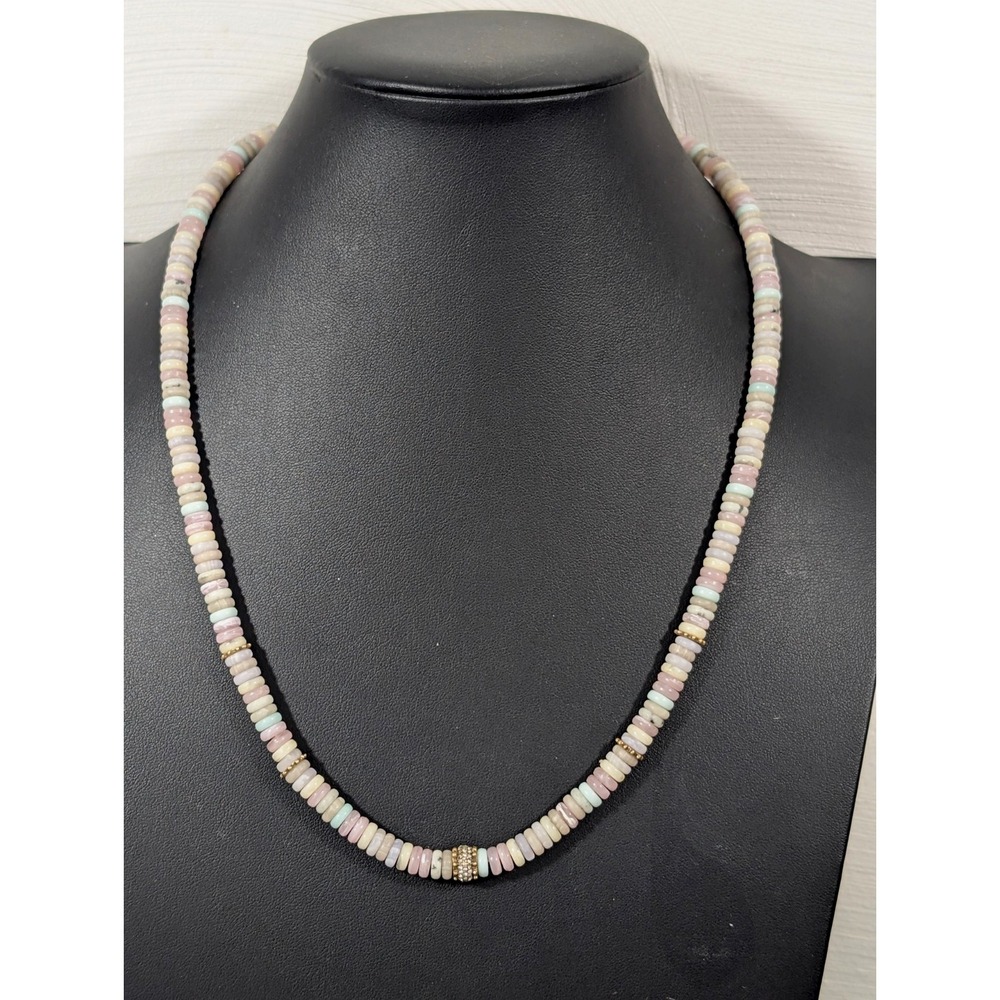 Stella & Dot Pastel Pale Heishi Stacked Beaded Neckalce Boho Gold Tone 22"